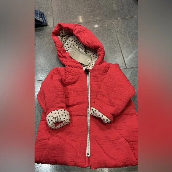 Zara New 18/24 Coral Muslin Zip Coat Jacket, Soft Cute Warm